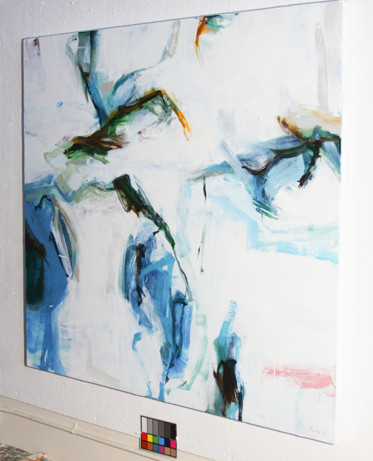 Side view of A Reach showing the depth of the unframed canvas.