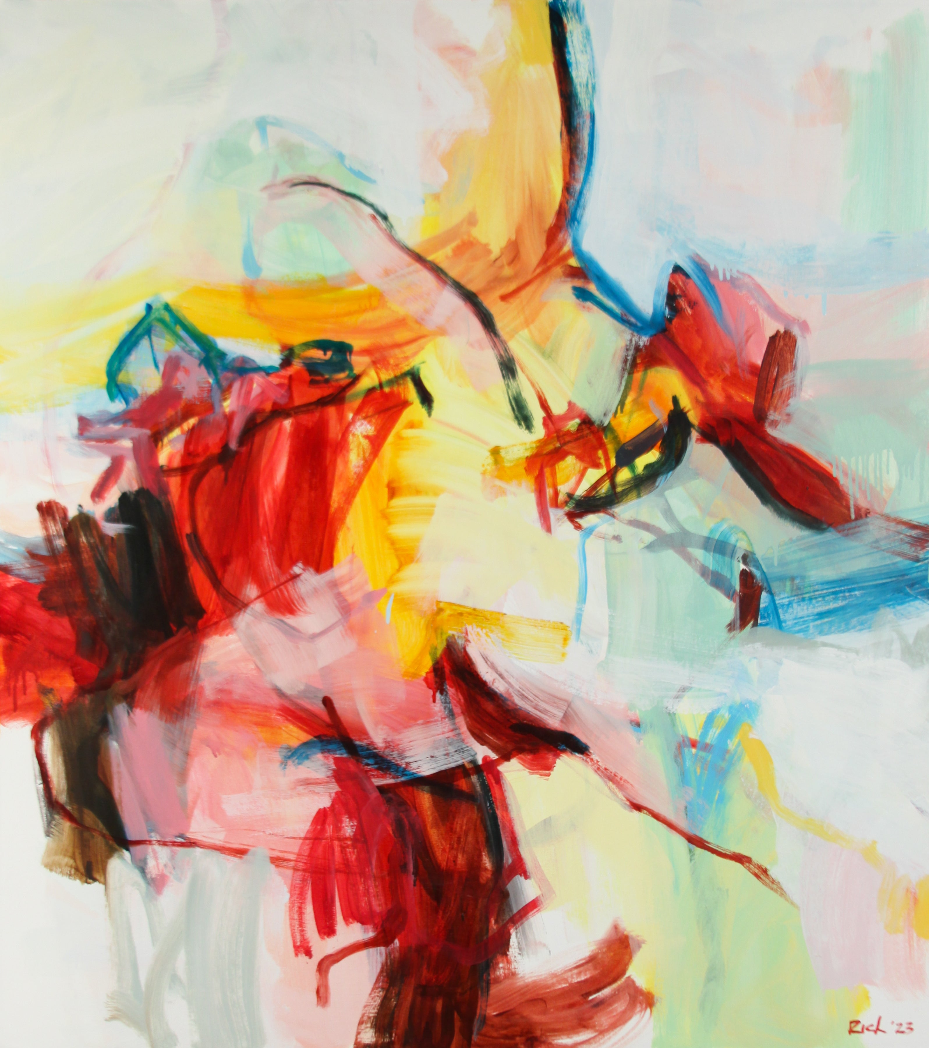 Abstract painting with vibrant colors on a white background