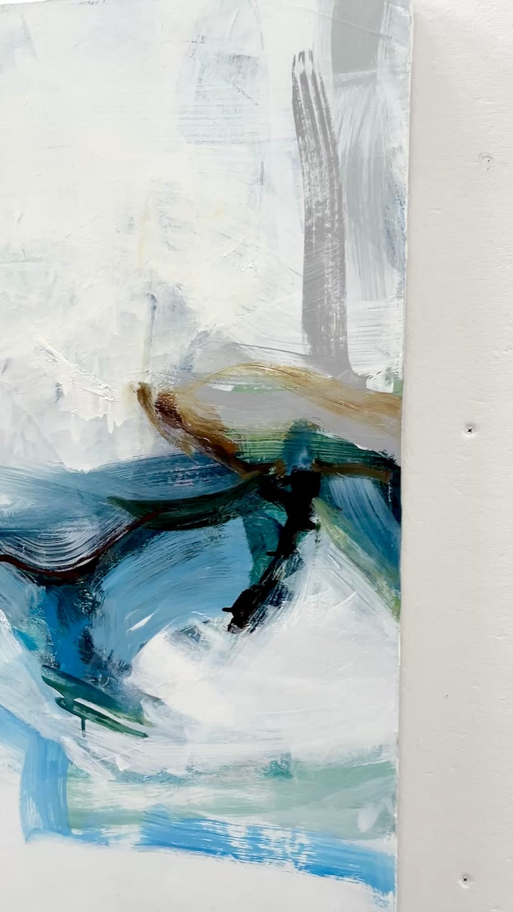 A flyover view of abstract painting, A Reach, by Michael Rich